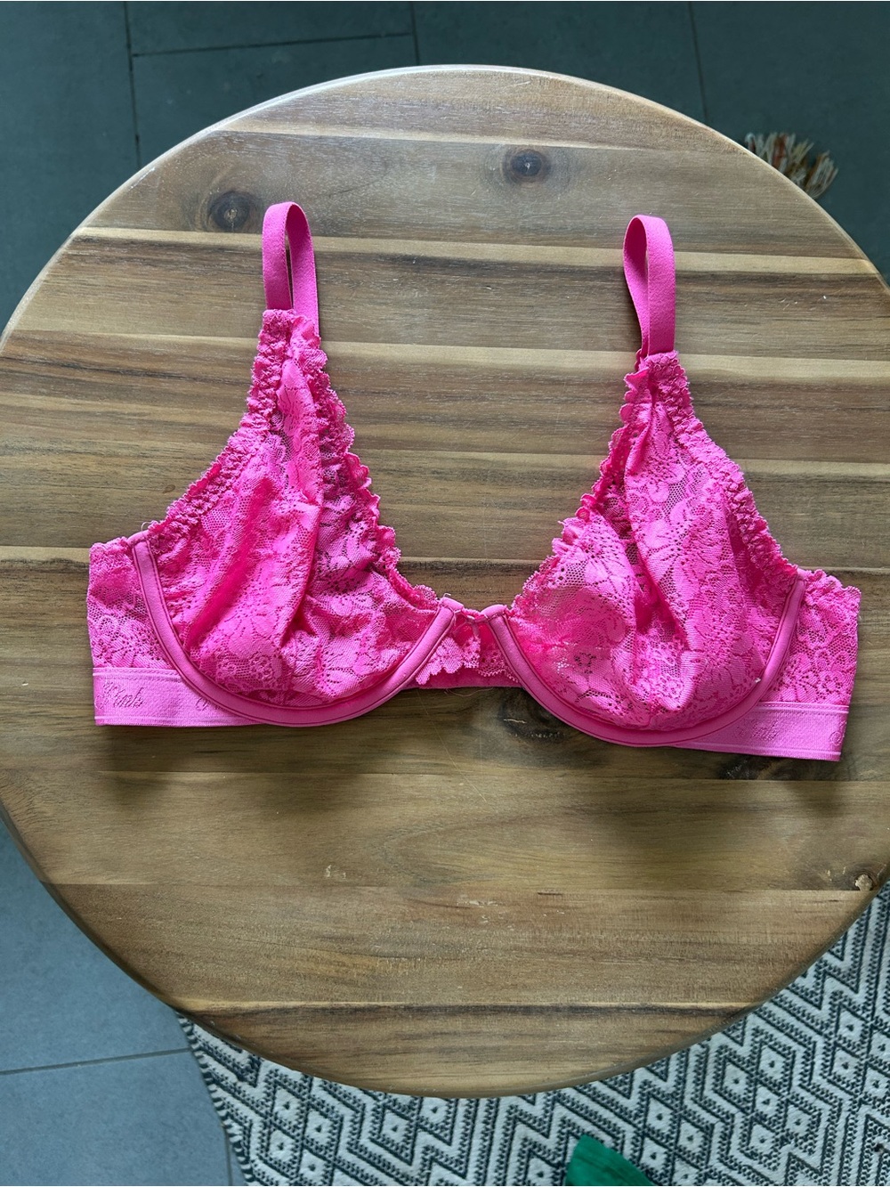 Victoria's Secret Hot Pink Lace Unlined  Bra 36C